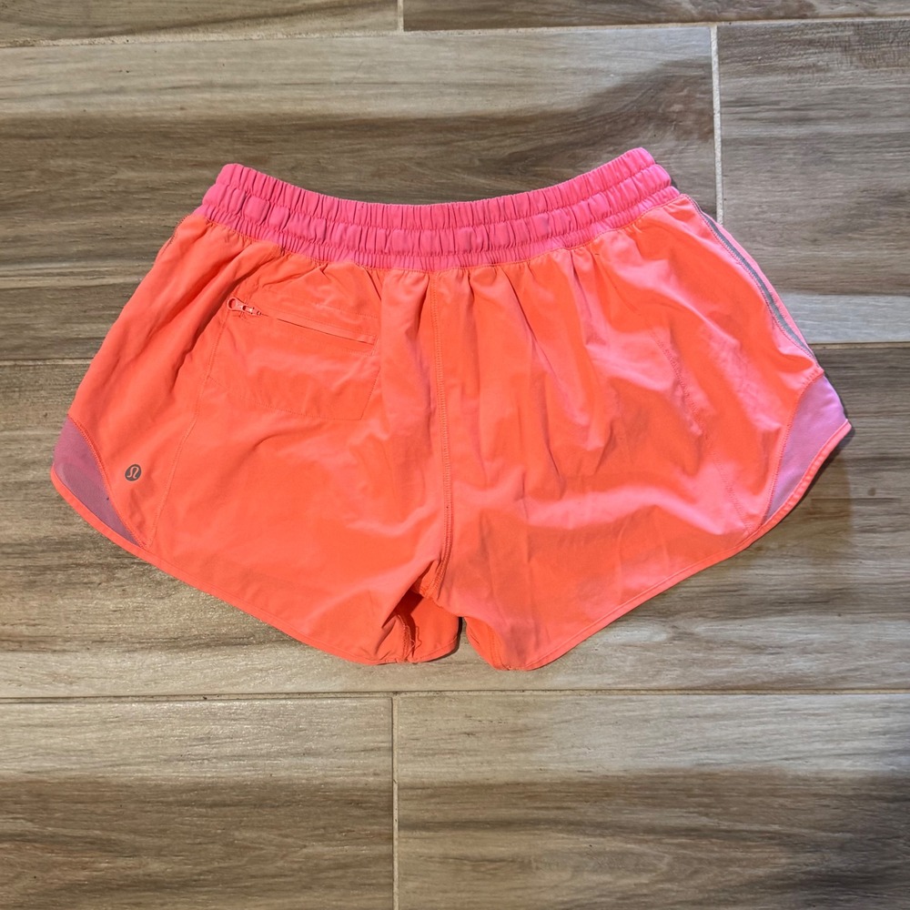 Lululemon Hotty Hot Low-Rise Lined Running Shorts Neon Orange Pink Size 8 - Picture 3 of 6